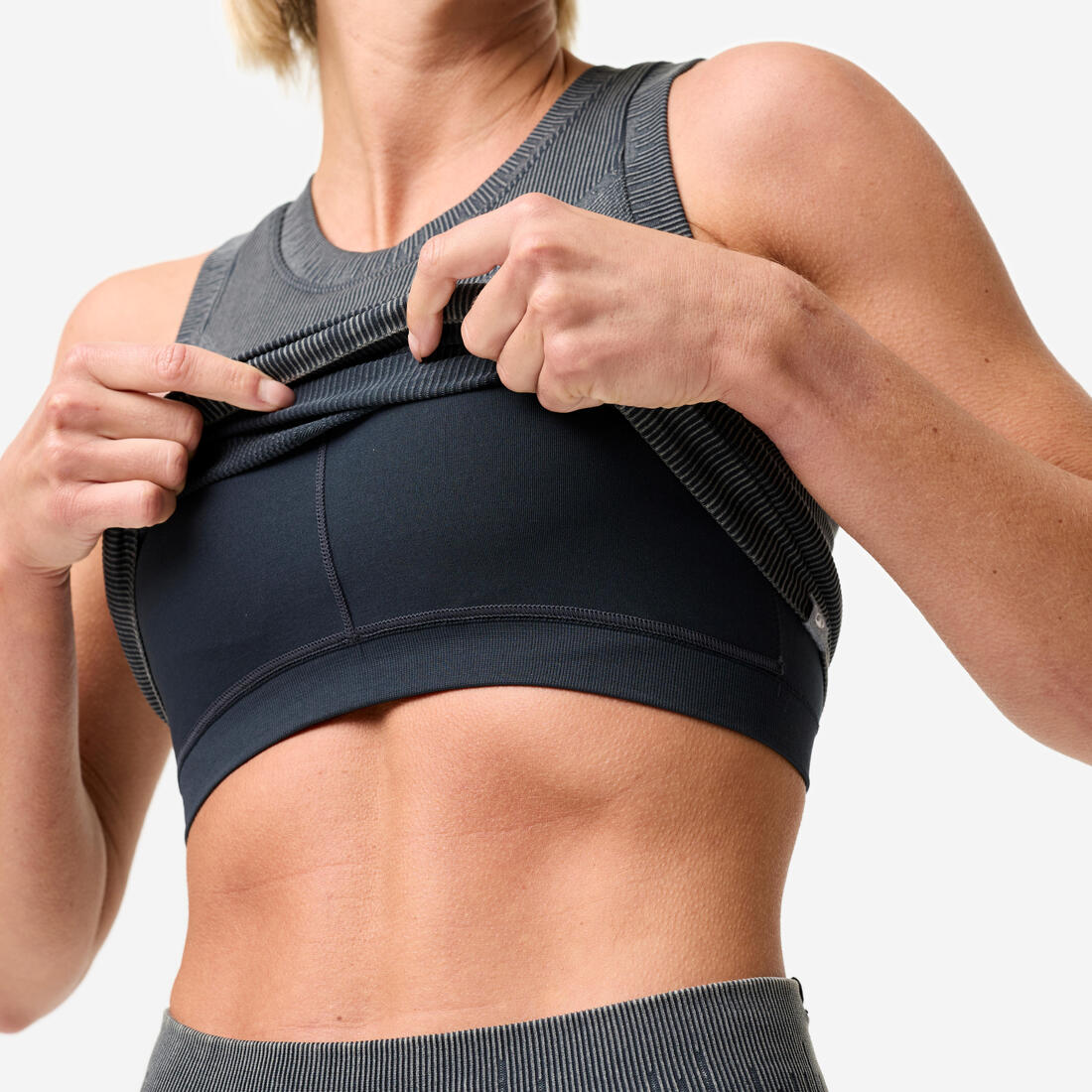 Débardeur court côtelé seamless avec brassière intégrée effet délavé
