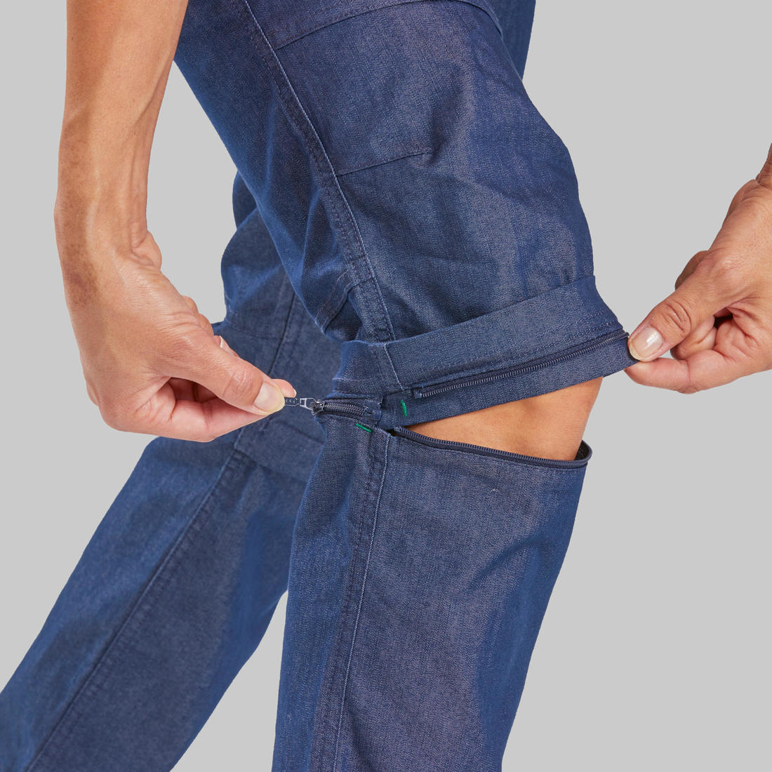 Pantalon de randonnée modulable femme, TRAVEL 100 Jeans Modul bleu
