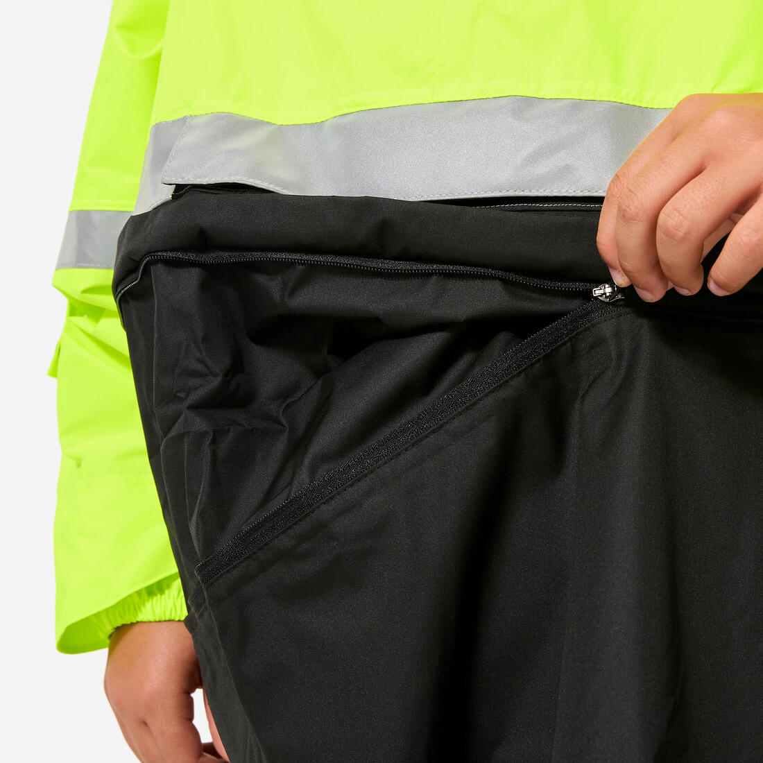 PONCHO ENFANT PLUIE VISIBILITE JOUR NUIT NOIR JAUNE FLUO