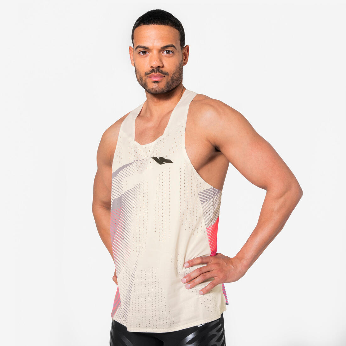 Débardeur de running Homme, Kiprun PROTEAM beige rose