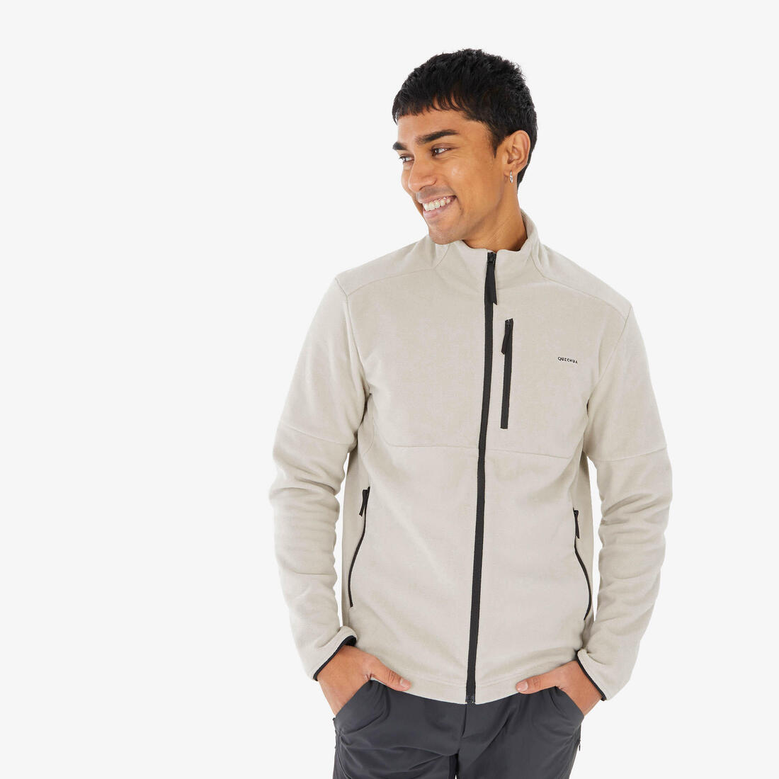 Polaire de randonnée montagne homme, MH500 full zip – beige lunaire