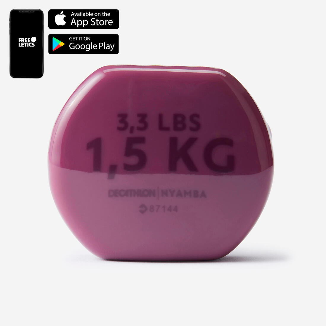 Paire d'haltères fitness 2*1,5 kg, bordeaux, fonte en partie recyclée