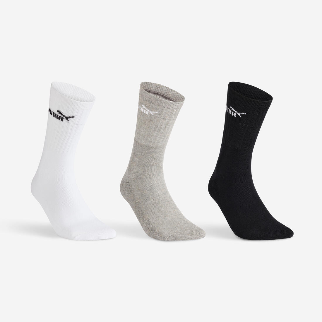 Chaussettes de sport hautes lot de 3 paires enfant, Puma JR high blanc gris noir
