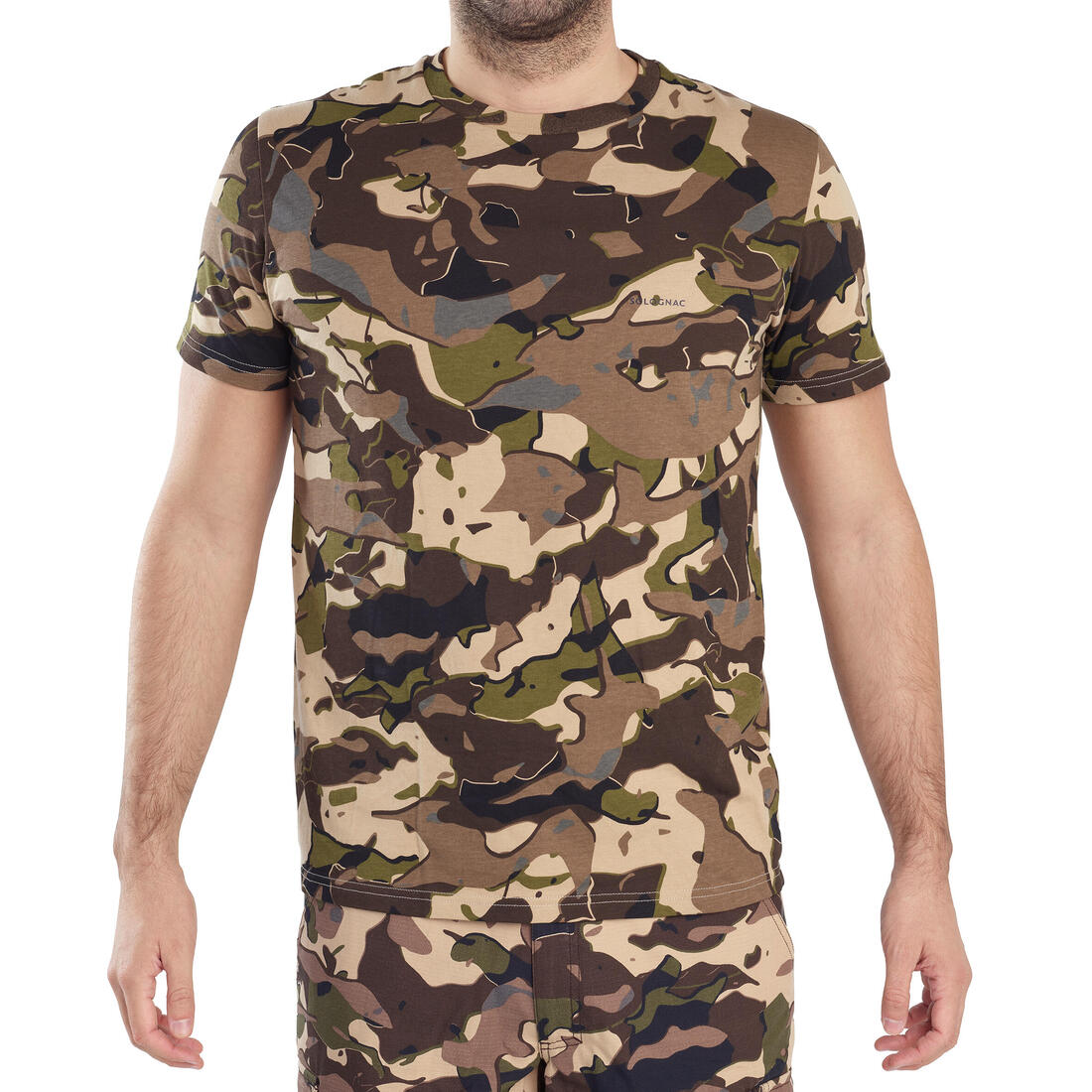 T-shirt manches courtes chasse 100 camouflage WL V1 marron