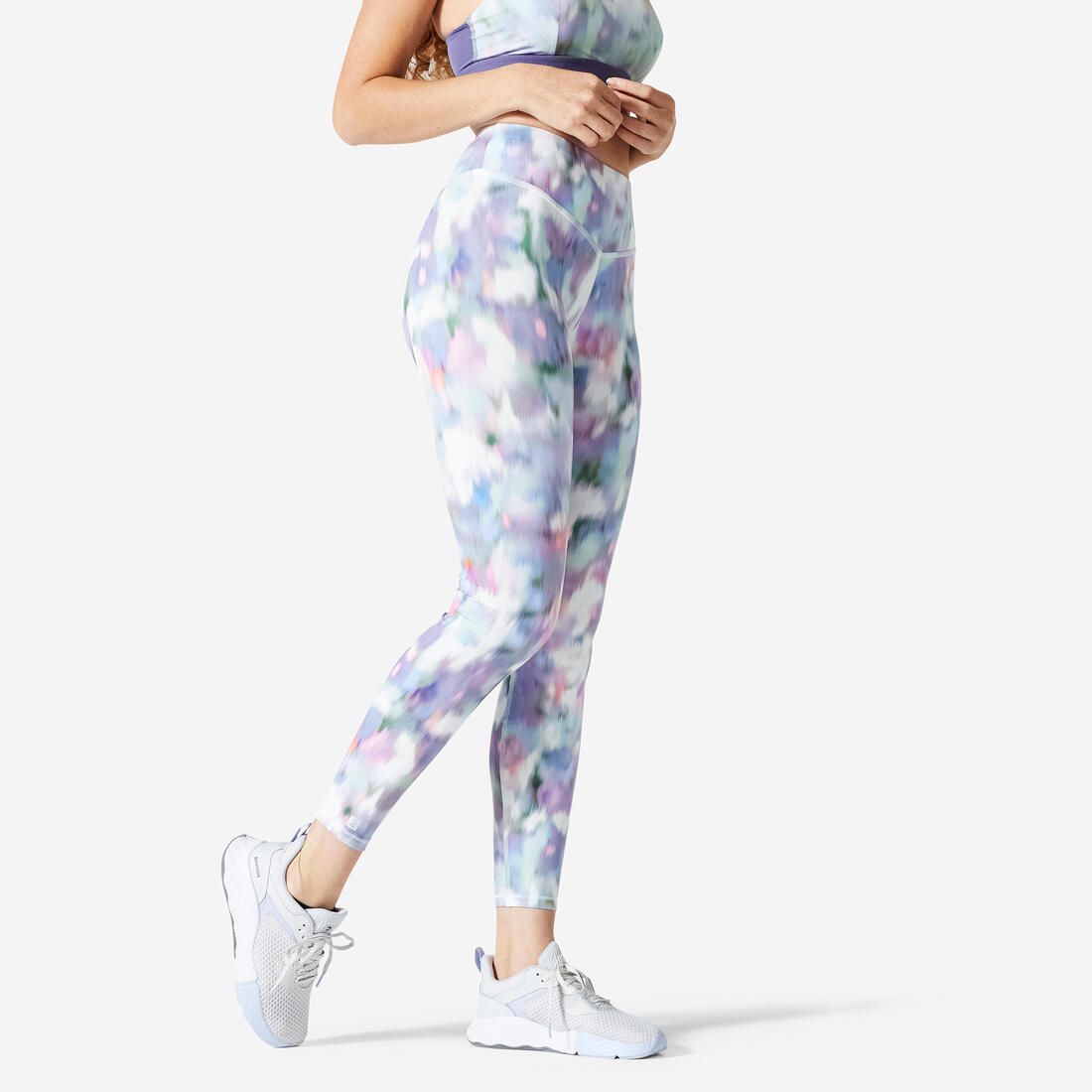 Legging taille haute Fitness Cardio Femme, Imprimé – blanc ultra