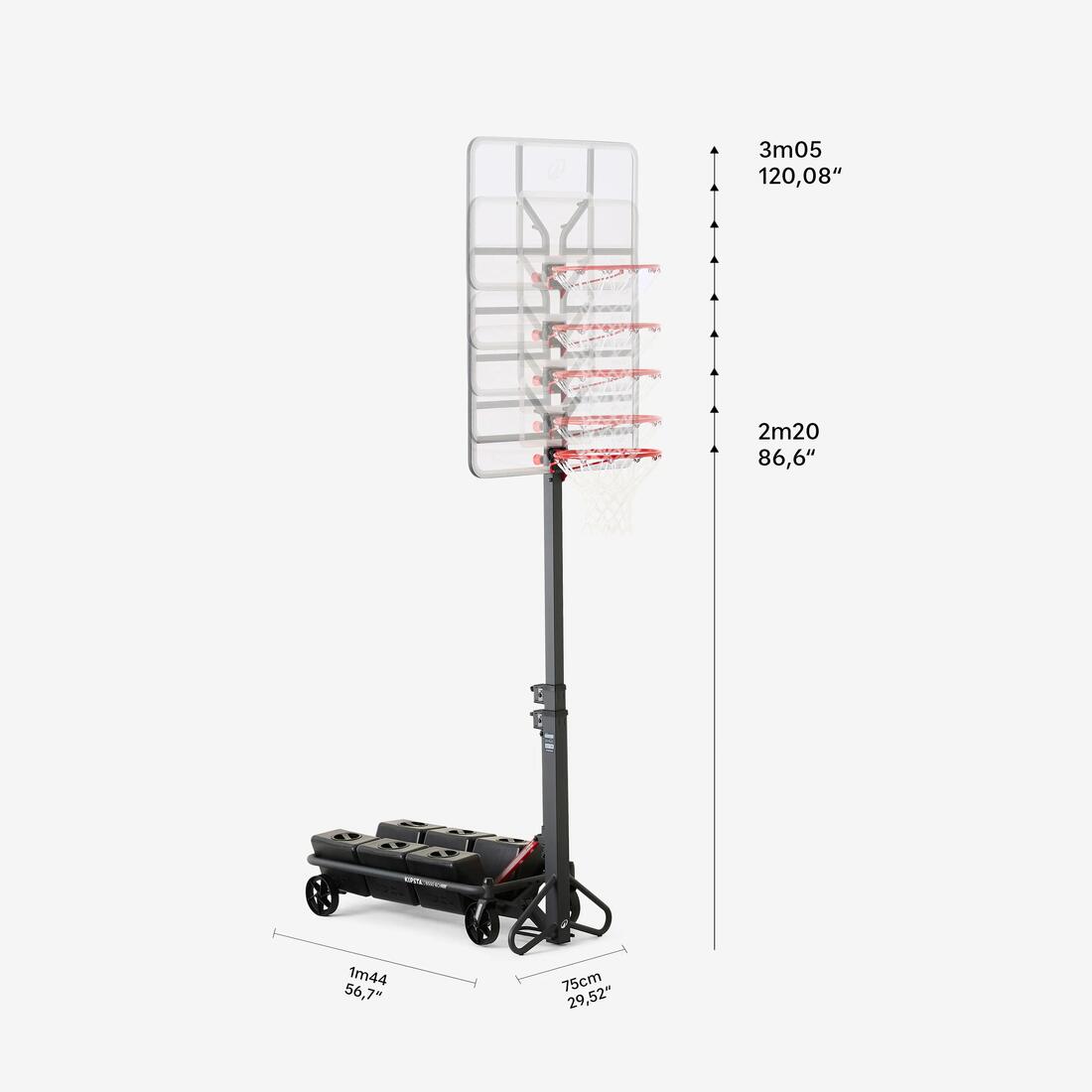 Panier basket pliable sur pied planche transparente 2,4 à 3,05 m, B500 Box