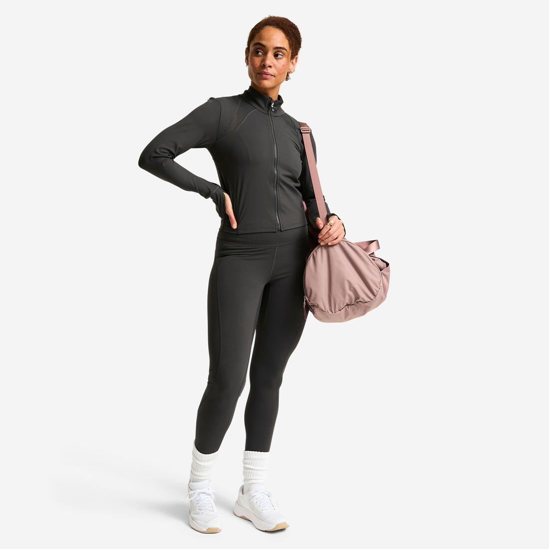 Veste de sport cintrée femme, gris foncé