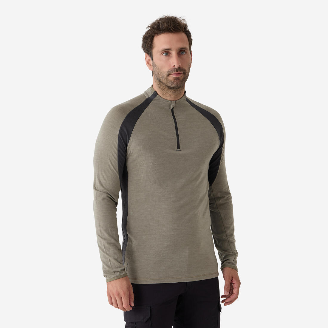 T-shirt manches longues laine mérinos respirant et zippé homme - 900 vert clair