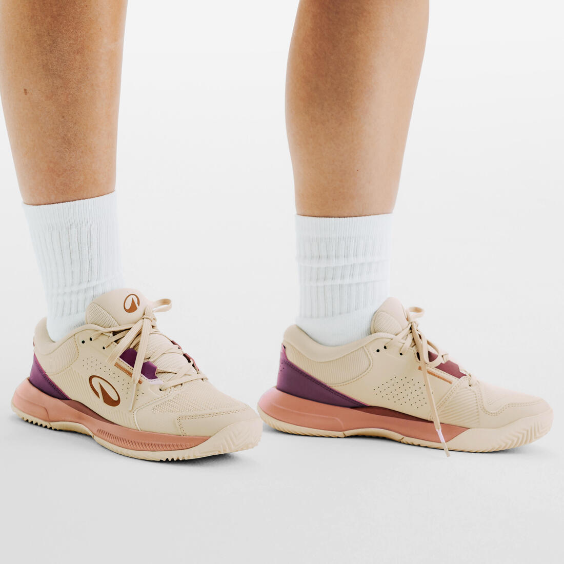 Chaussures de tennis terre battue adulte, Comfort beige rose