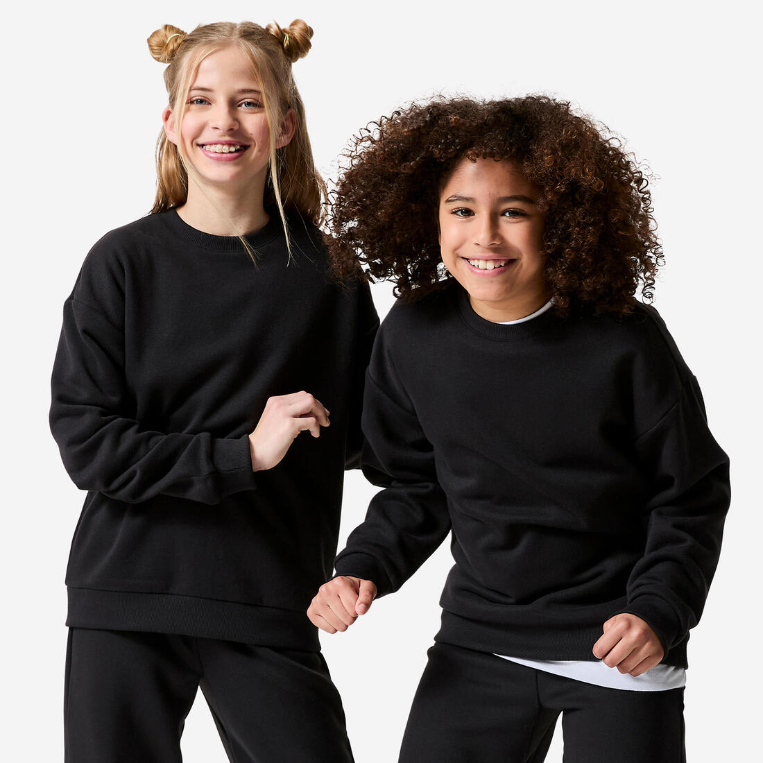 Sweat col rond en molleton chaud enfant, noir