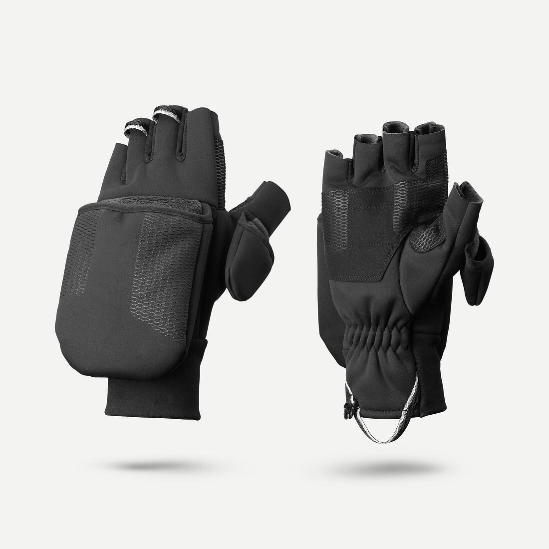 Moufles-mitaines chaudes et coupe-vent de trekking adulte, MT900 noir