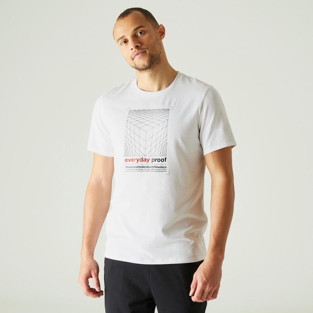 T-shirt fitness manches courtes slim coton col rond homme blanc a imprimé – blanc ultra