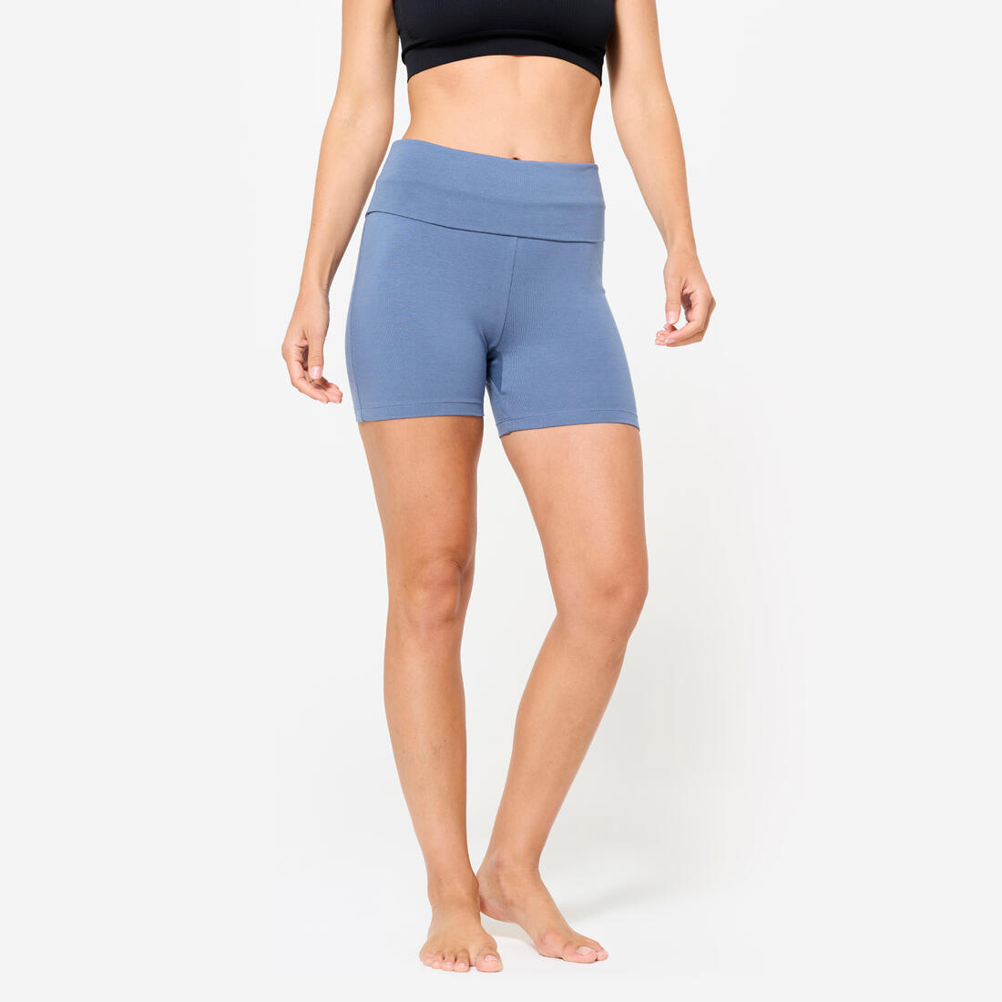 Short de yoga doux taille haute femme – bleu comète