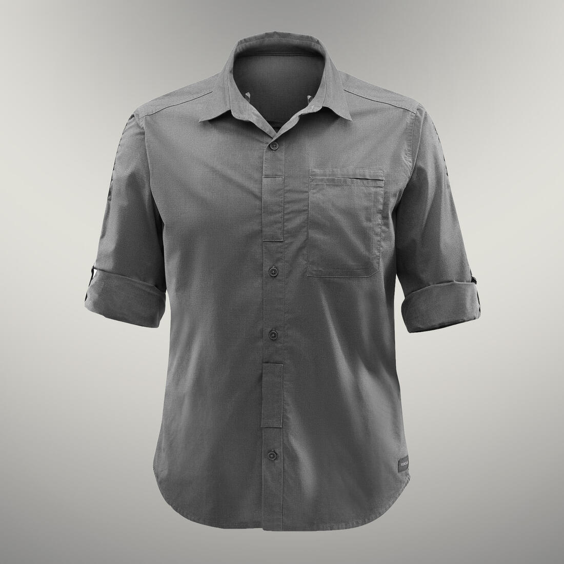 Chemise de trek voyage - TRAVEL 500 MODUL manches longues kaki homme – gris kaki