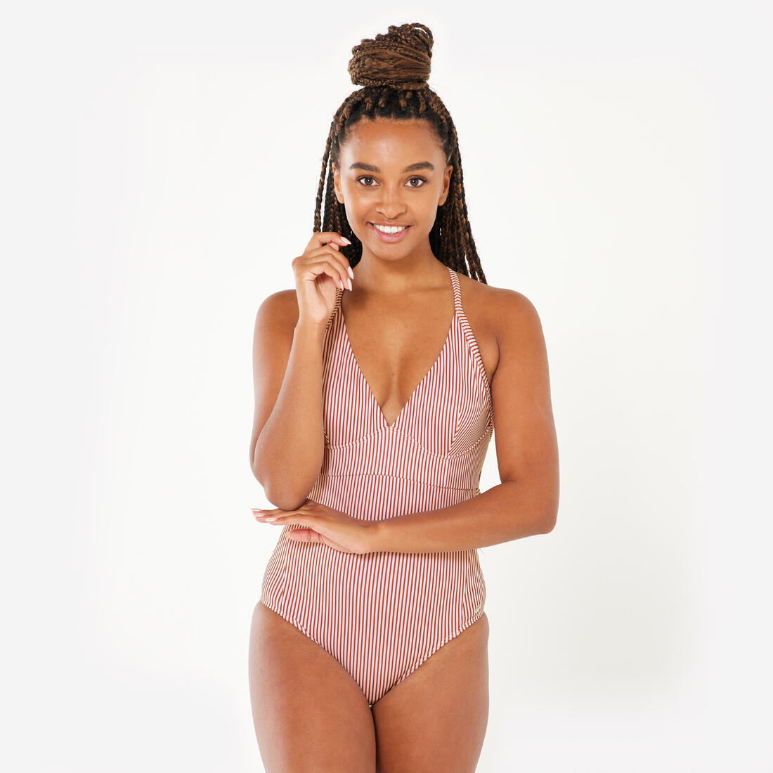 Maillot de bain 1 pièce surf rayé Femme - Bea rouge et blanc