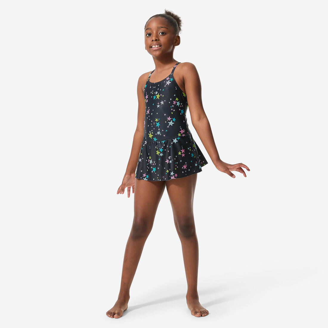 Maillot de bain 1 pièce jupette natation Fille - 100 Lila