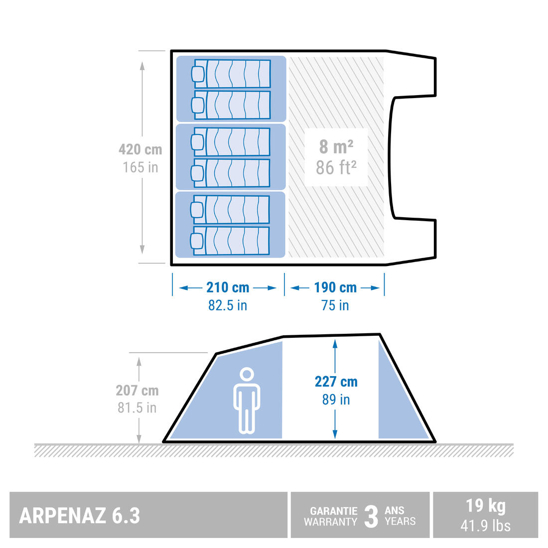 Tente à arceaux de camping - arpenaz 6.3 - 6 personnes - 3 chambres