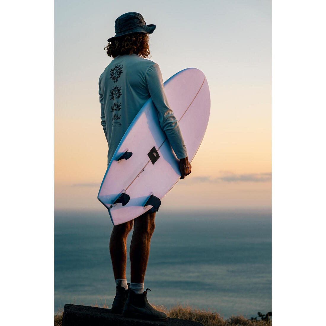 tee shirt de surf manches longues UPF50+ homme - flower blanc