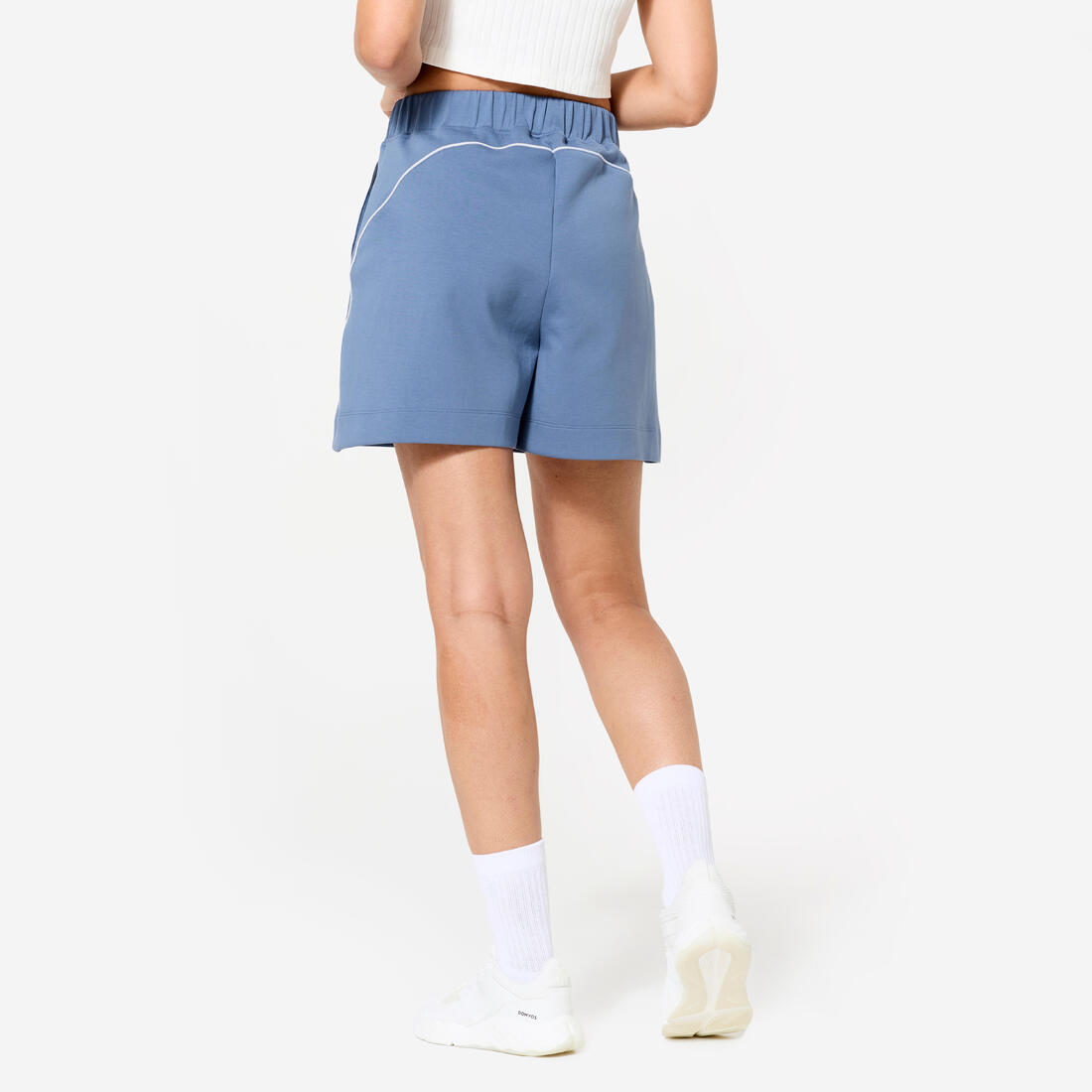 Short fitness ample, femme, bleu et blanc