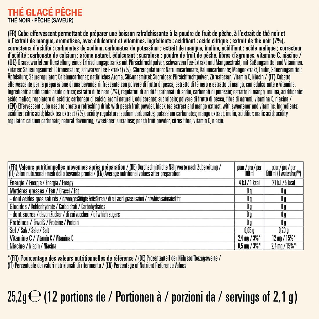 Cubes à diluer thé glacé pêche, Microdrink 12x500ml
