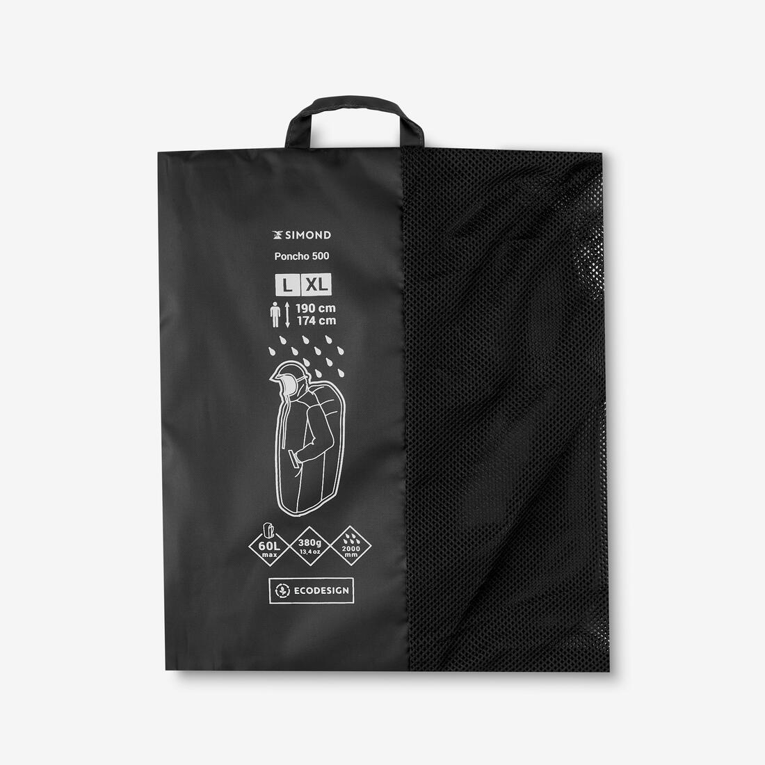 Poncho pluie de randonnée - MT500  - 60L - Noir