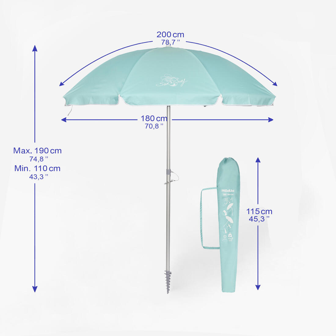 Parasol de plage Premium inclinable 200 cm - vert