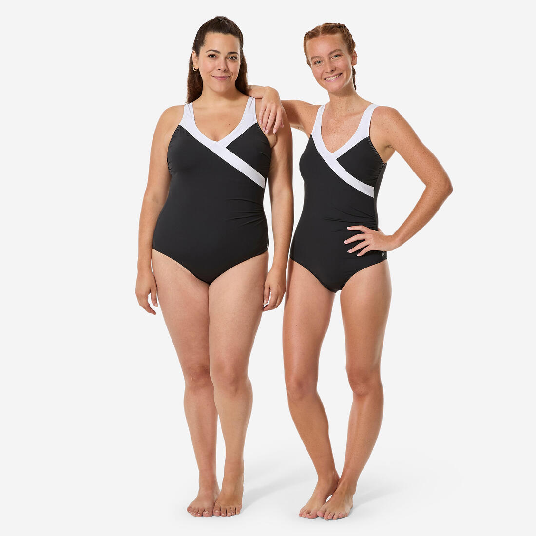 Maillot de bain 1 pièce aquagym femme, Claris noir blanc