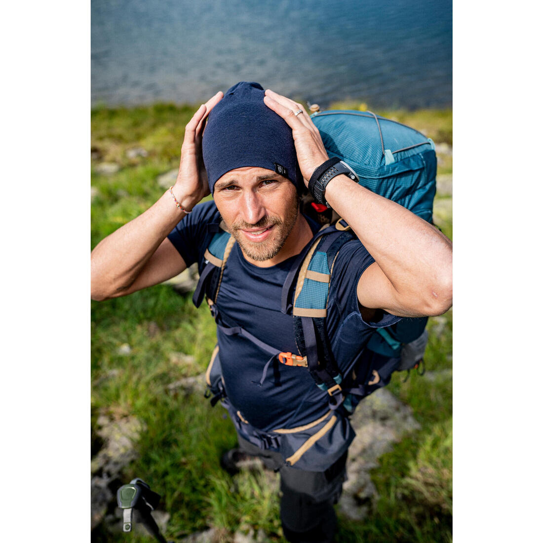 T-shirt de trek manches courtes en laine mérinos  - homme - mt500
