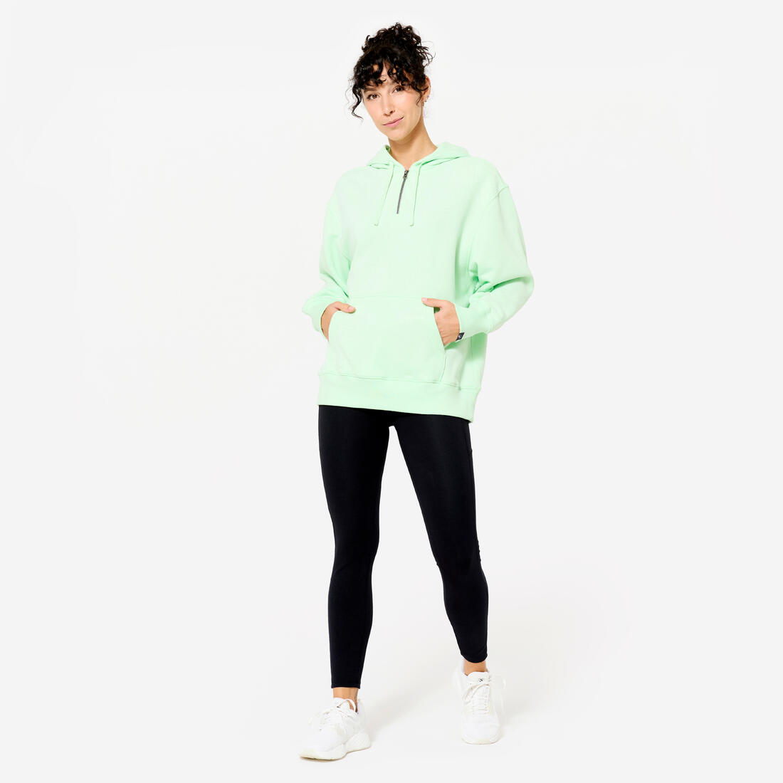 Sweat à Capuche Fitness Oversize Femme 520 - Vert Clair
