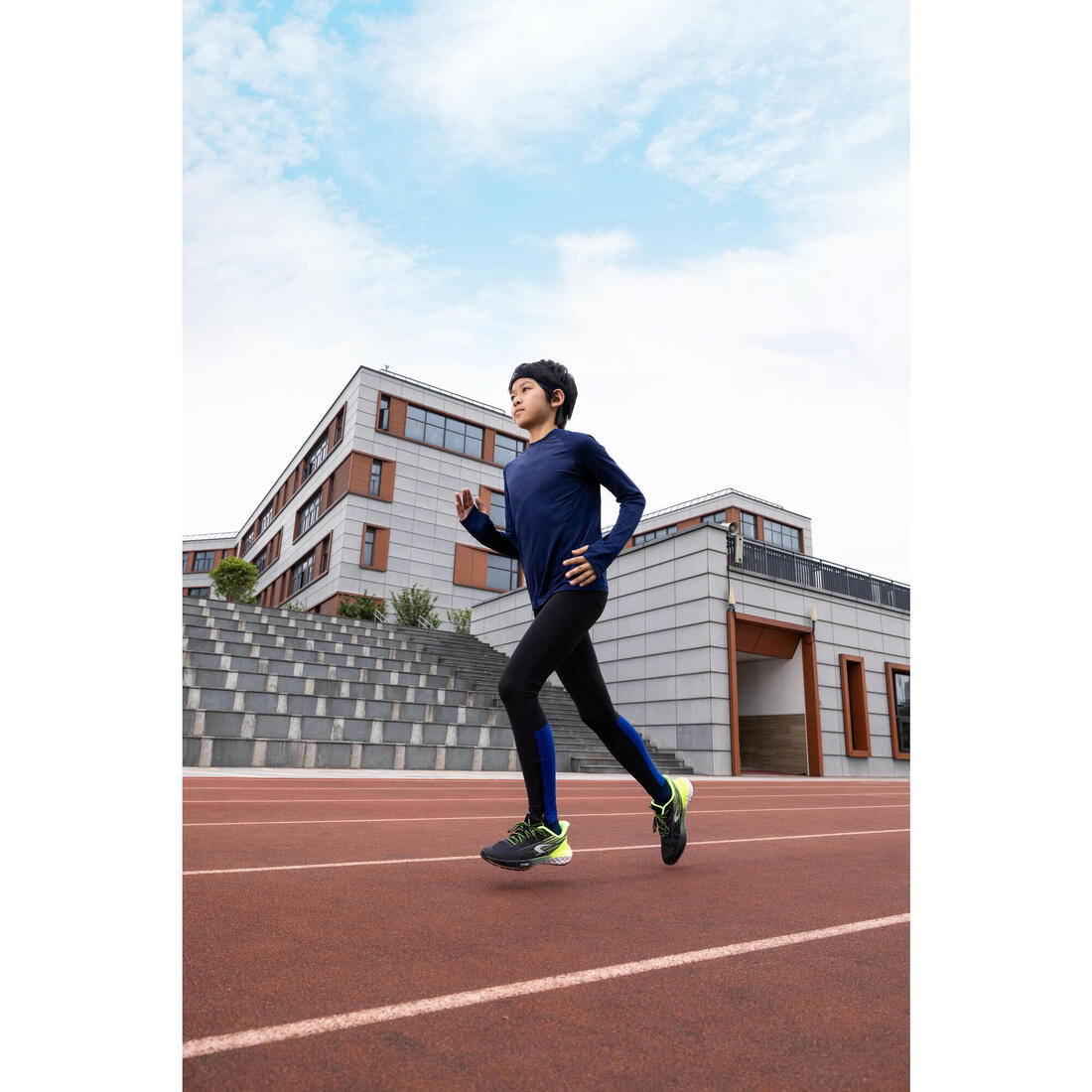 T-shirt manches longues de running Enfant,  KIPRUN SKINCARE marine