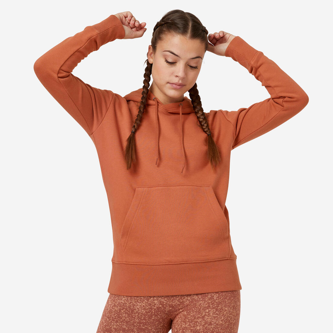 Sweat à capuche en coton fitness femme – marron sépia