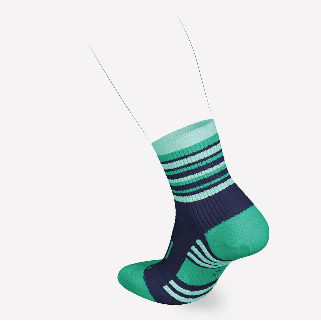 Lot X2 de chaussettes enfant AT 500 mid turquoise et rayées turquoises grises