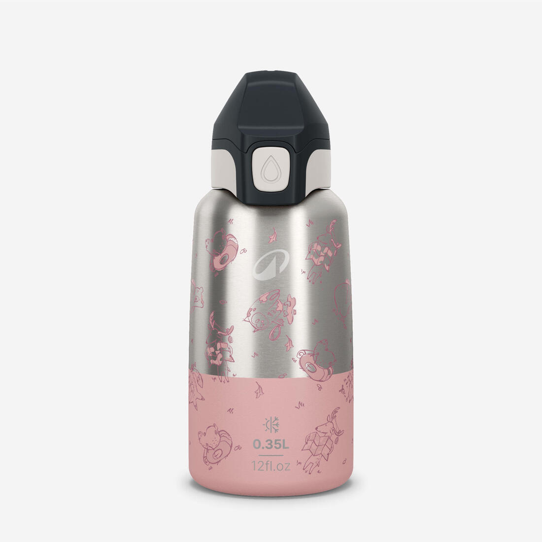 Gourde enfant isotherme 0,35L en acier inox avec bouchon instantané de randonnée