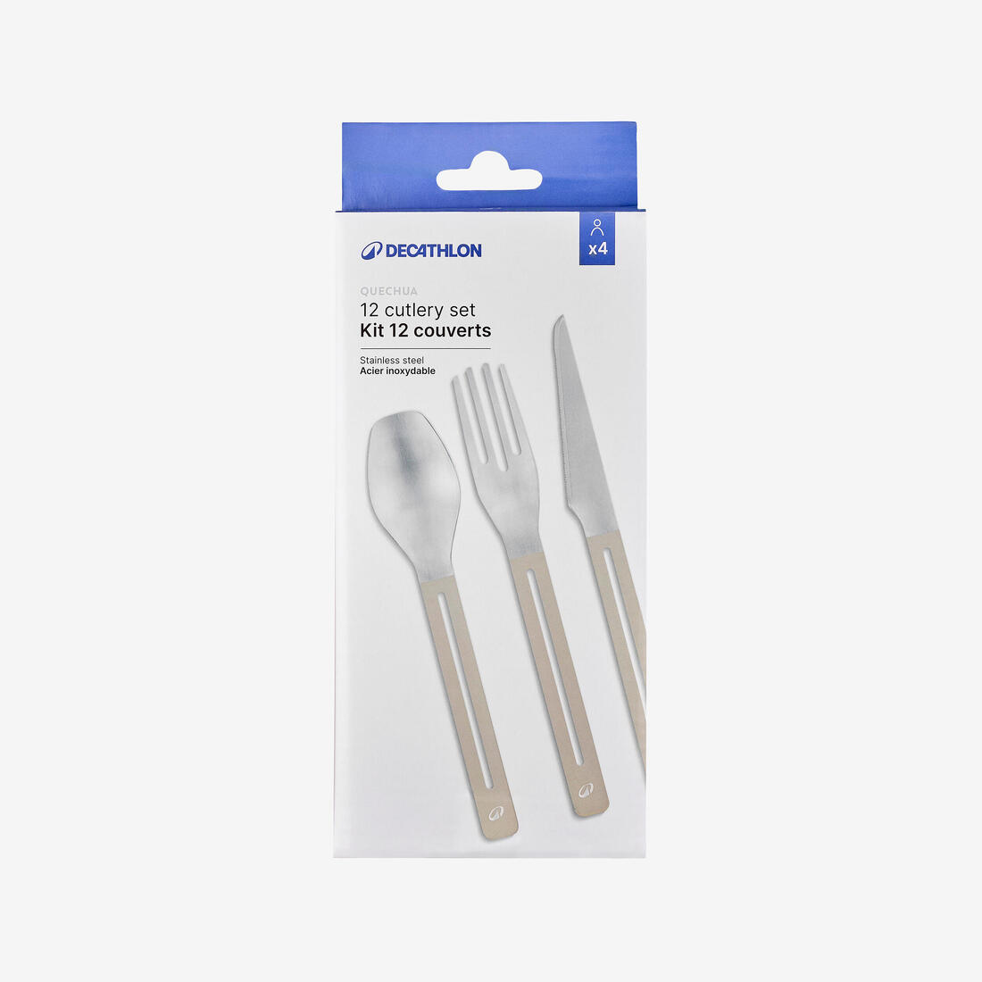 Kit de 12 couverts de camping en acier inox 4 couteaux 4 fourchettes 4 cuillères