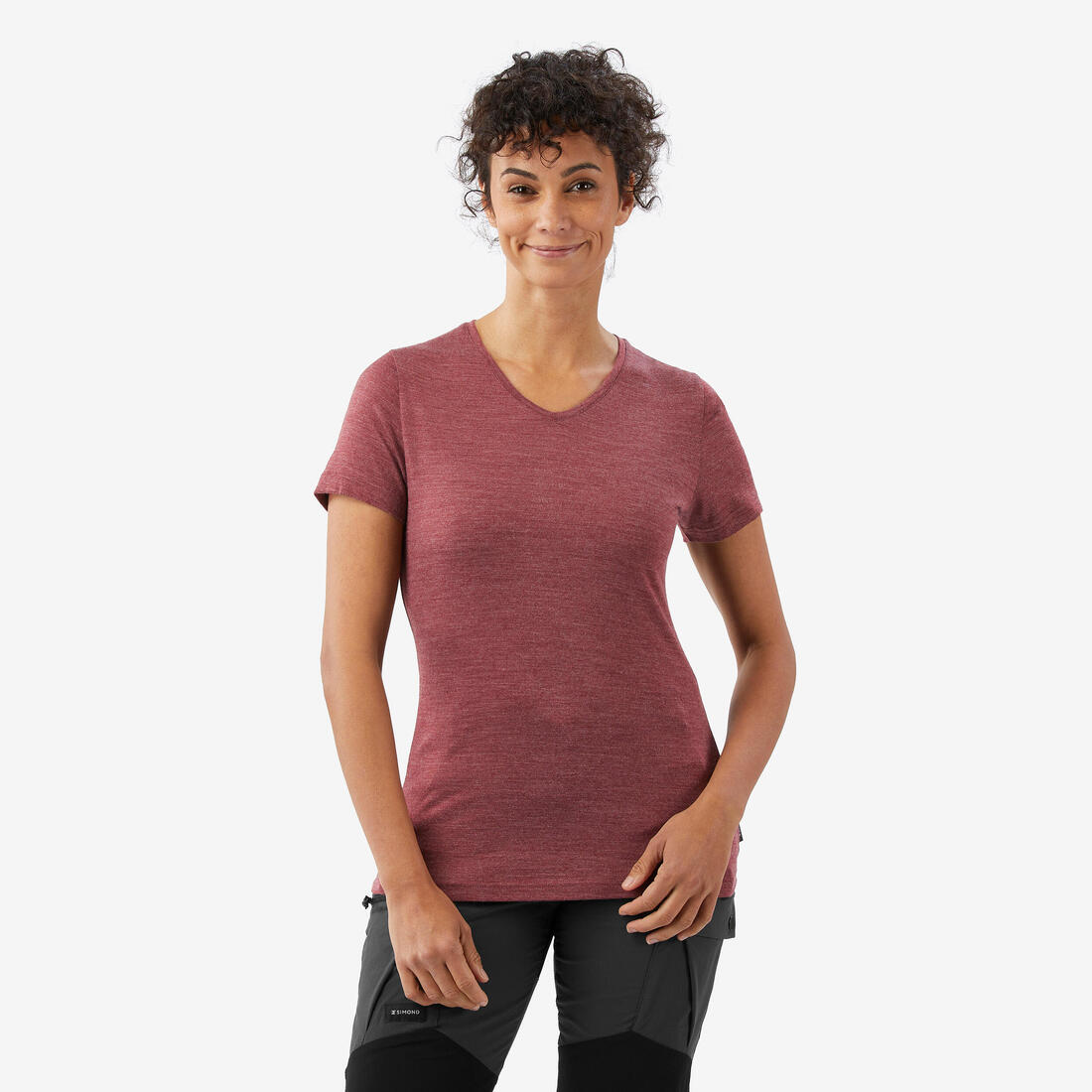 T-shirt de trek voyage - manches courtes - laine mérinos TRAVEL 100 bleu Femme
