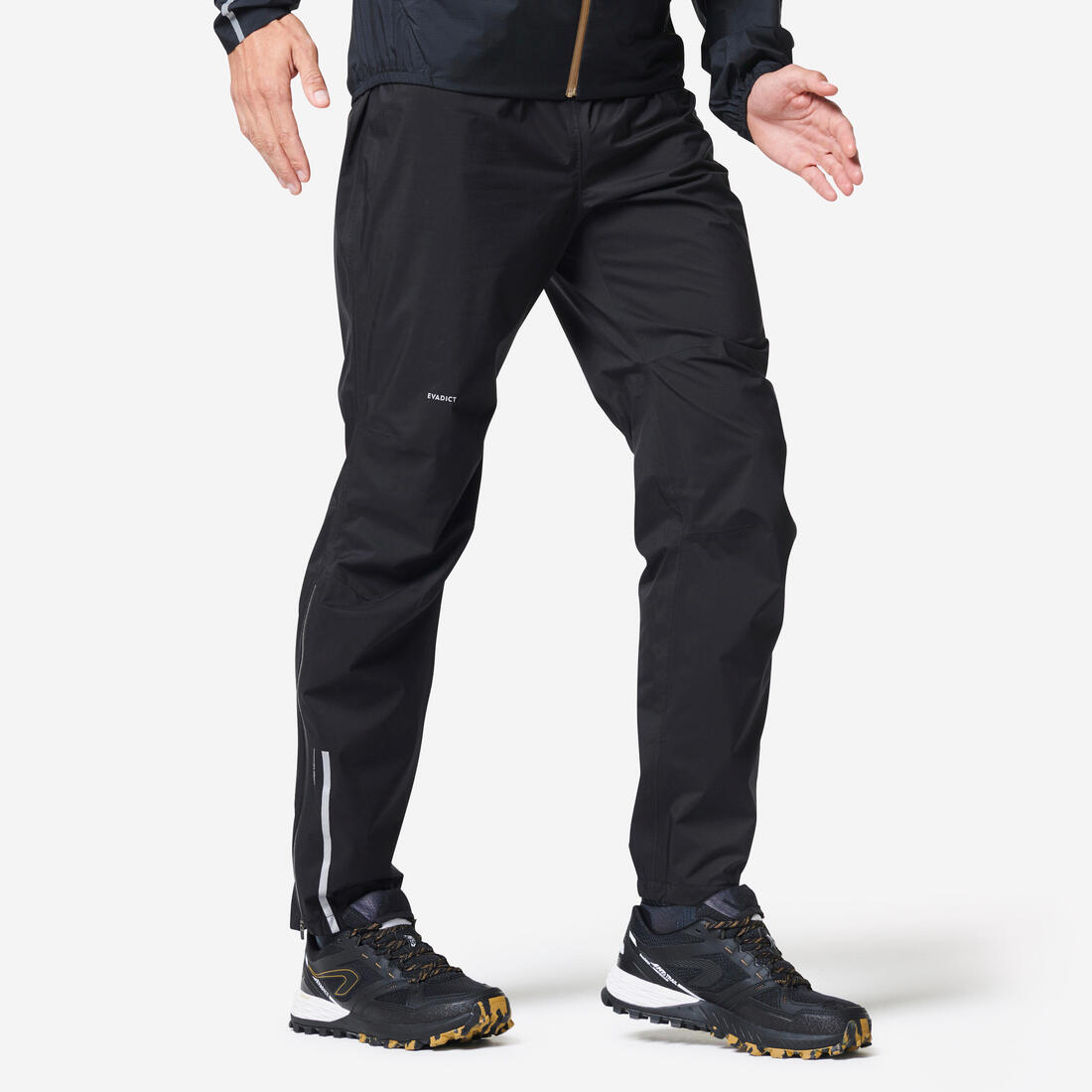 Pantalon de running & trail running imperméable Homme - KIPRUN Run 900 Rain Noir – jaune anis