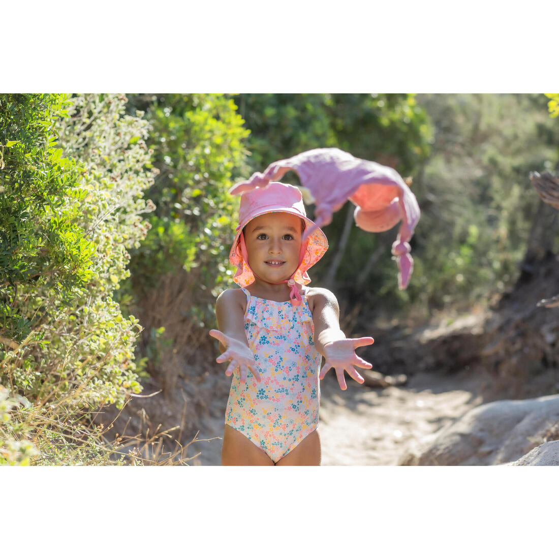 Maillot de bain 1 pièce avec volants Bébé / Fille - blanc rose imprimés fleurs