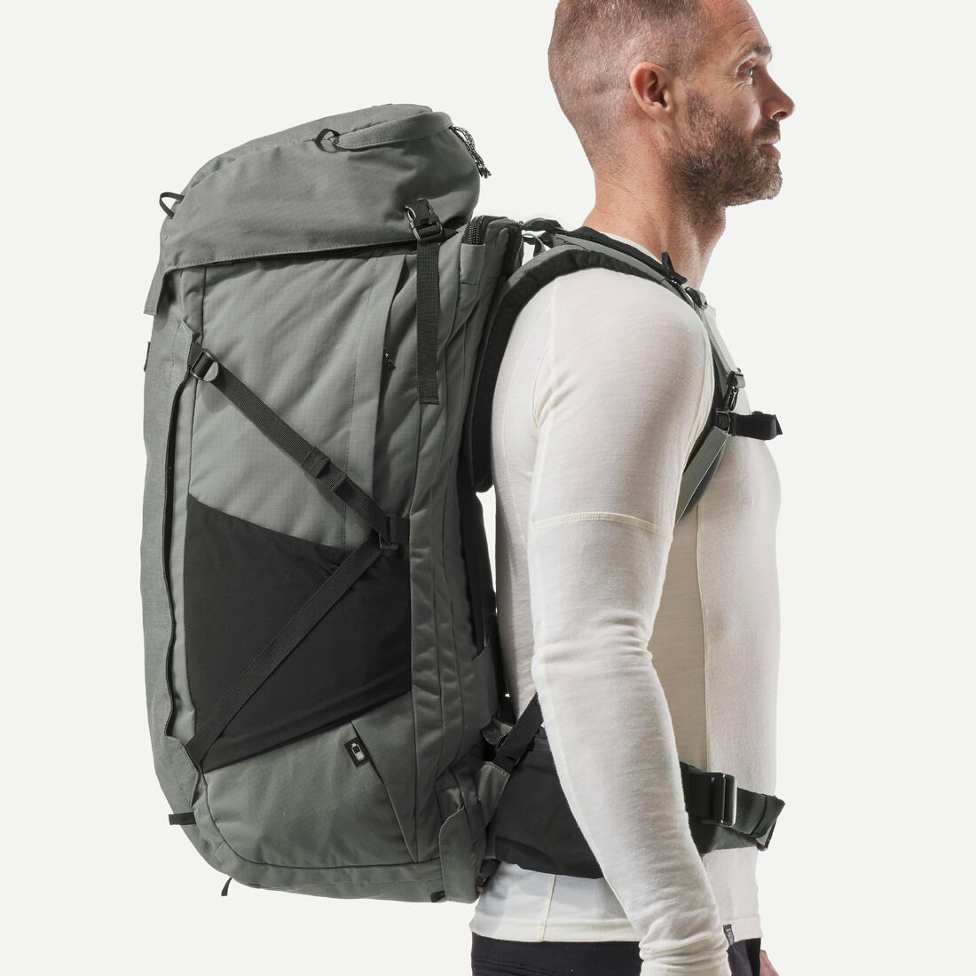 Sac à dos de voyage ouverture valise 70+6L homme, Travel 900 vert kaki