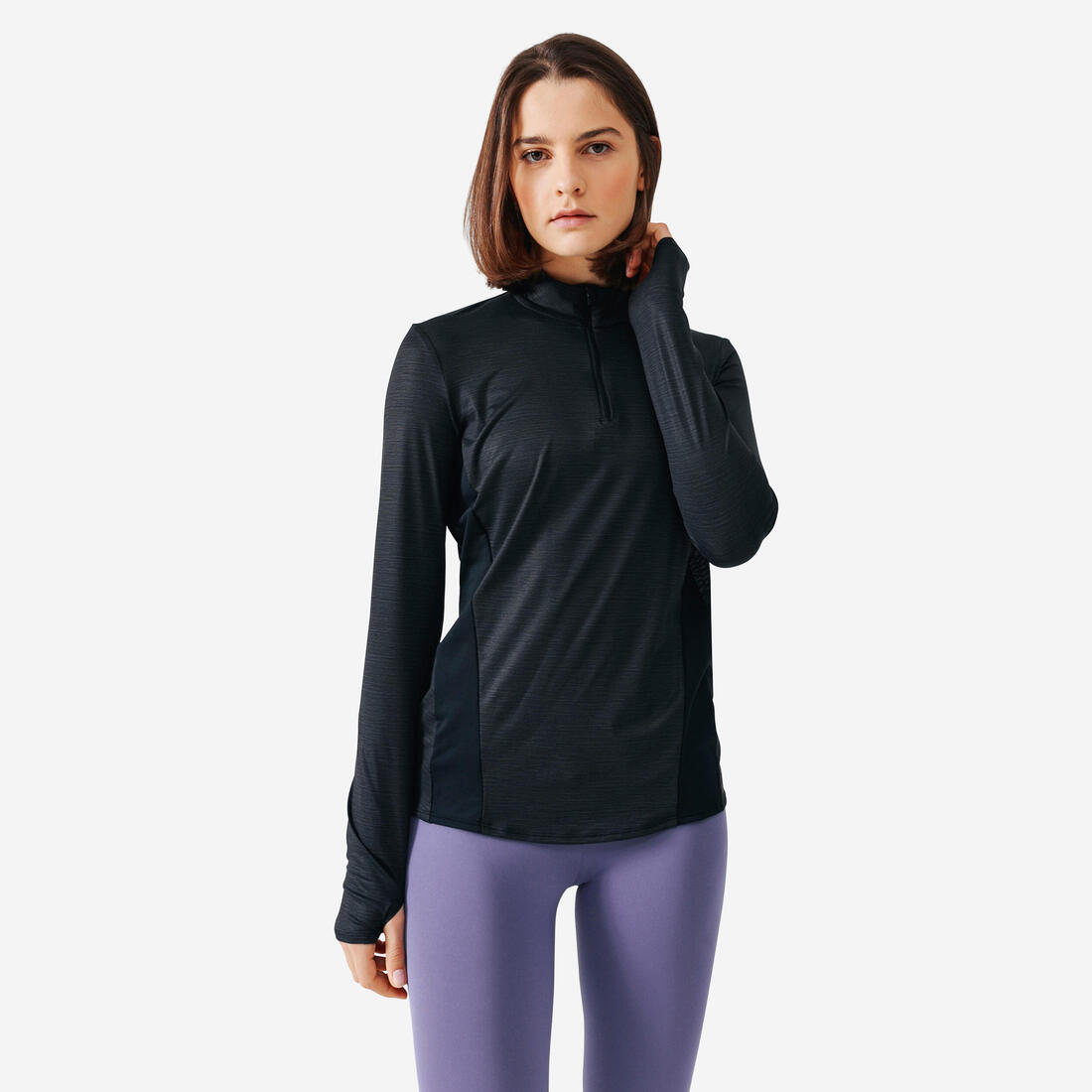 T-shirt respirant manches longues de running Femme - KIPRUN Run 100 Dry Noir – noir