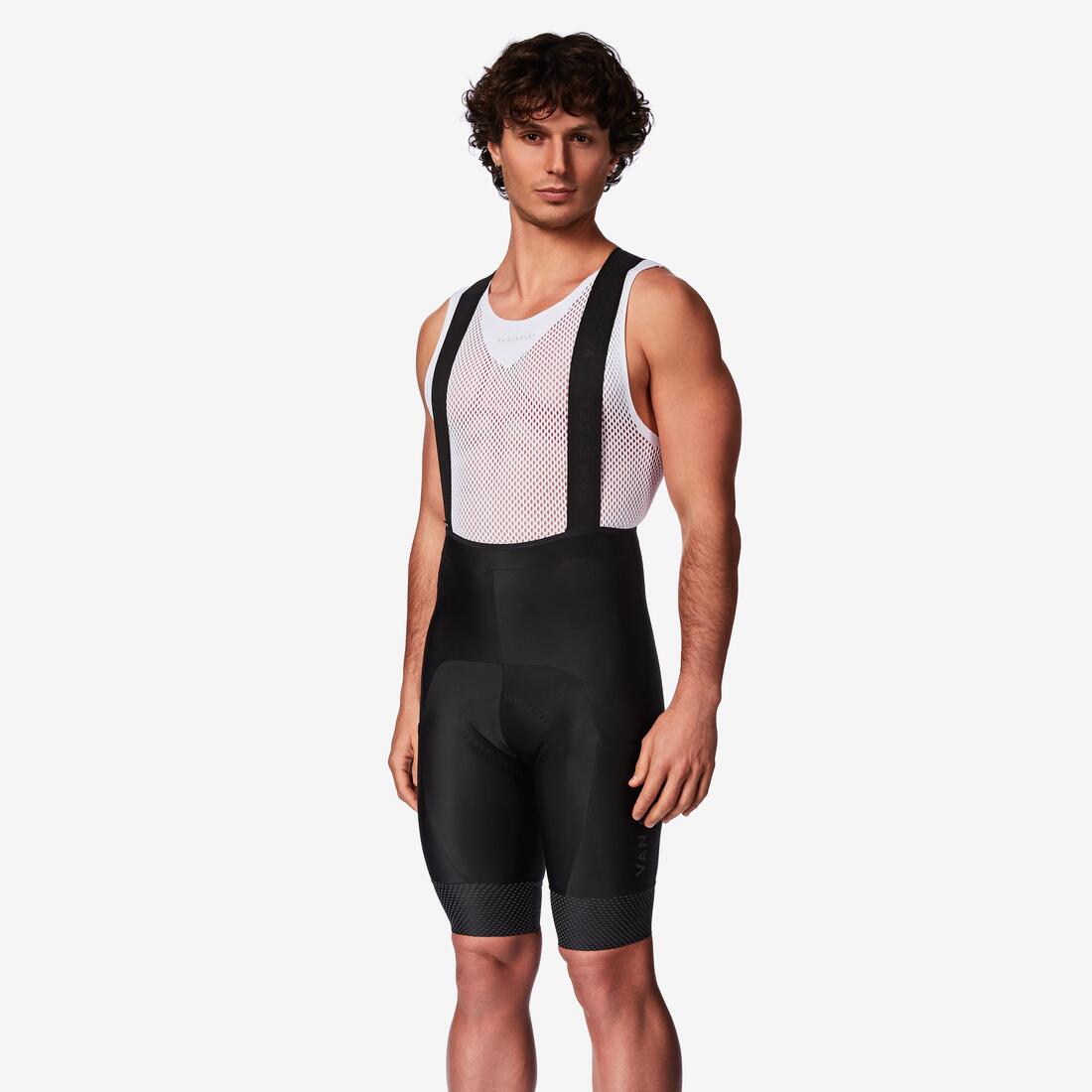 Cuissard court à bretelles de vélo de route temps frais homme, RCR 2 noir