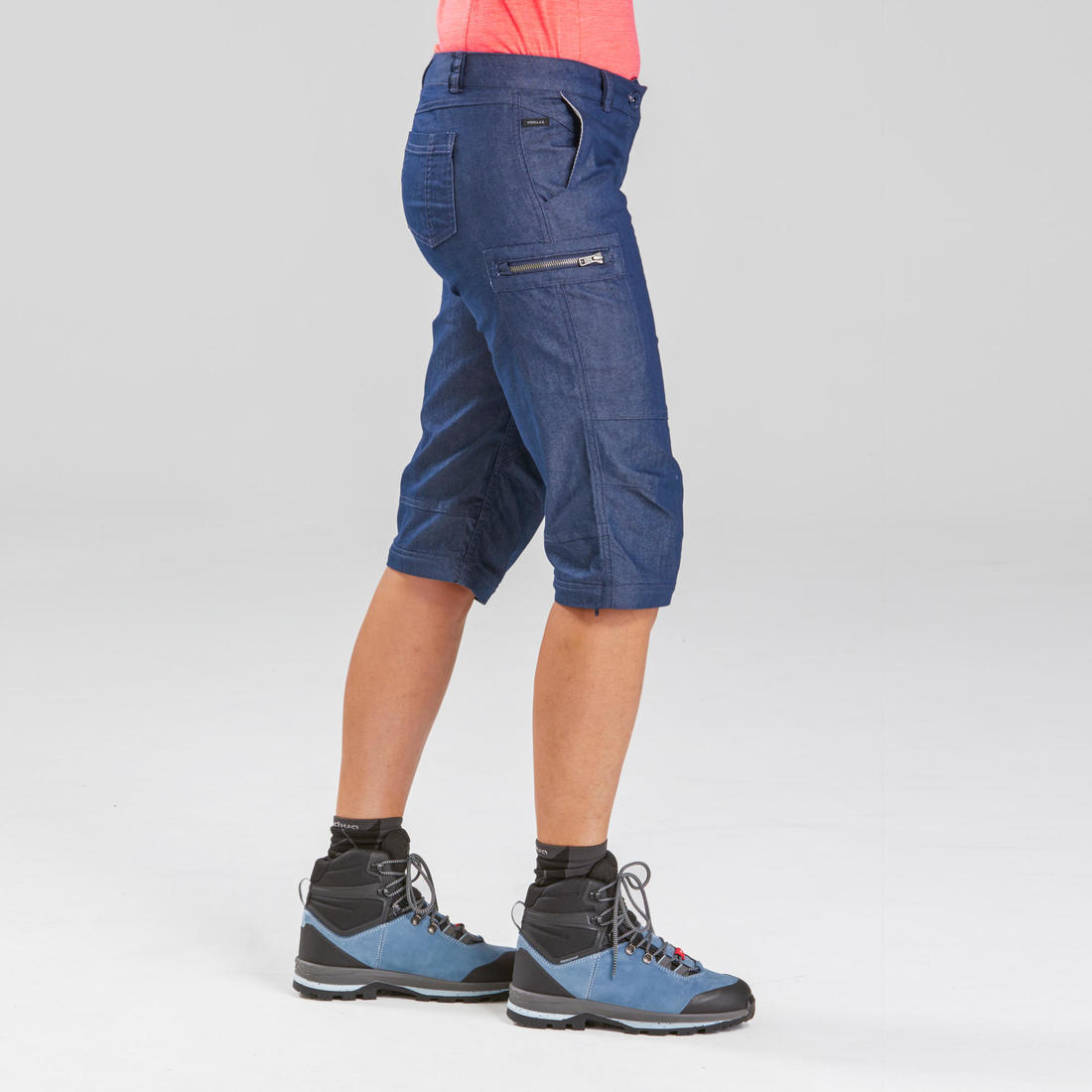 Pantalon de randonnée modulable femme, TRAVEL 100 Jeans Modul bleu