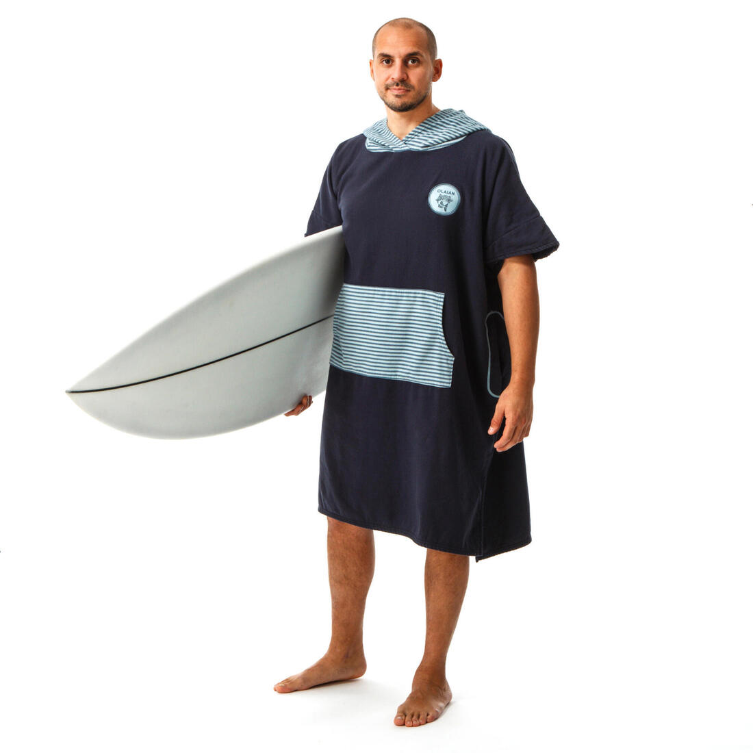 PONCHO SURF 500 ADULTE Print Flamingo – bleu pluie