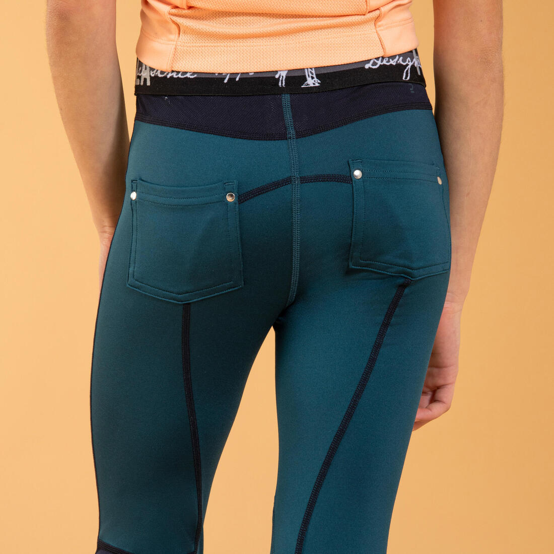 Kids' Horse Riding Light Legging 100 - Petrol Blue/Navy Blue