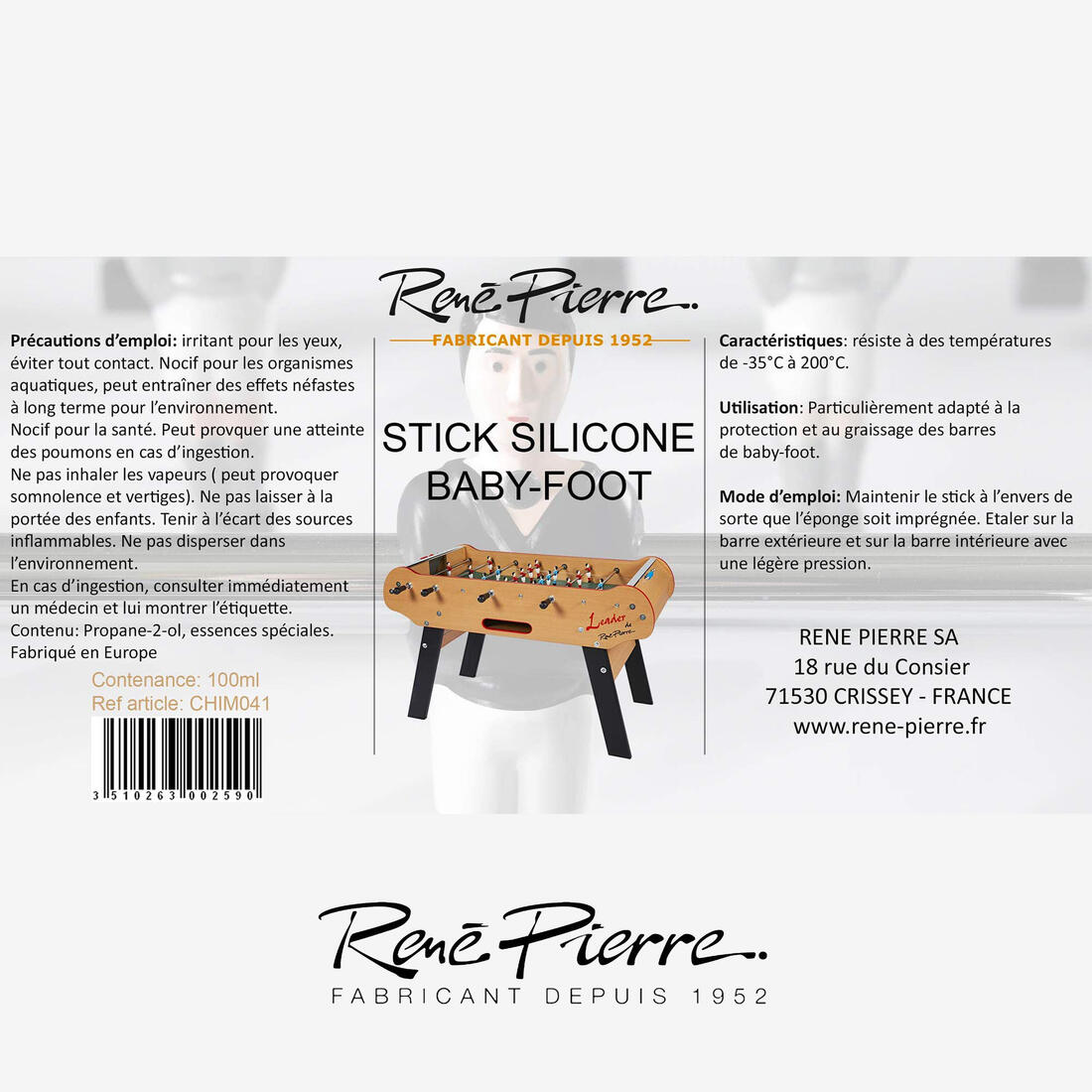 Stick lubrifiant de Babyfoot, René Pierre