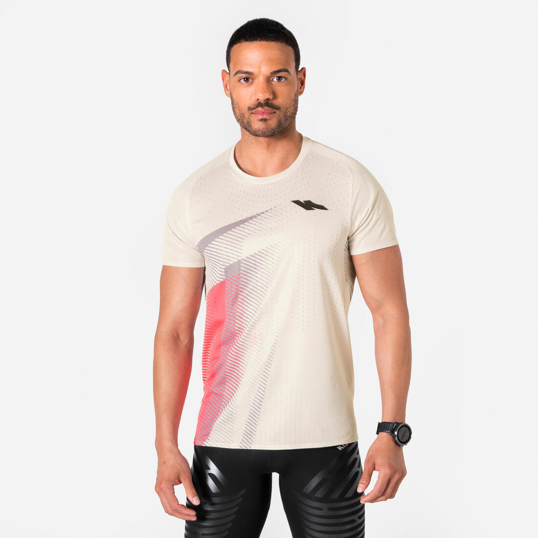 T-shirt de running Homme, Kiprun PROTEAM beige rose