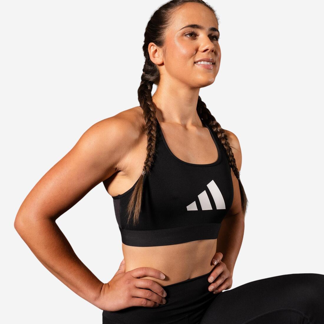 Brassière imprimé logo Adidas femme - noir