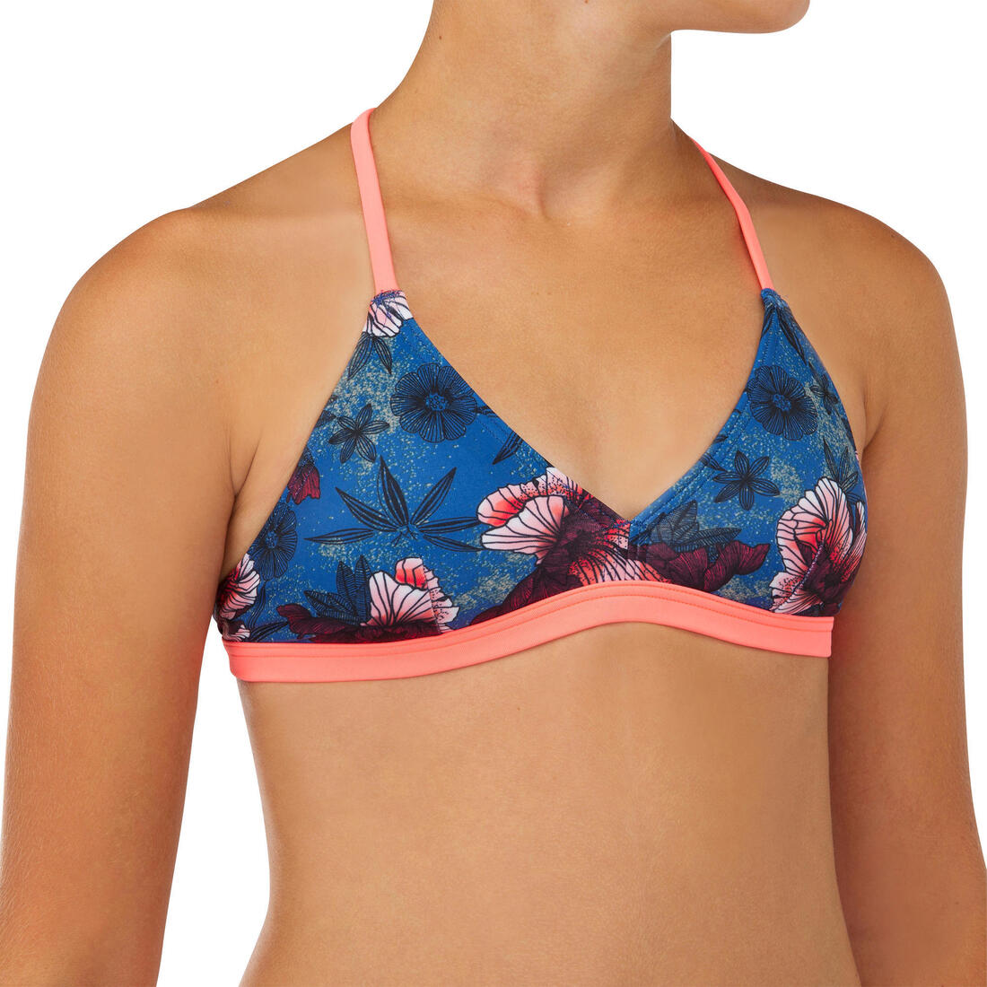 HAUT DE MAILLOT DE BAIN SURF FILLE TRIANGLE BETTY 500 – bleu denim