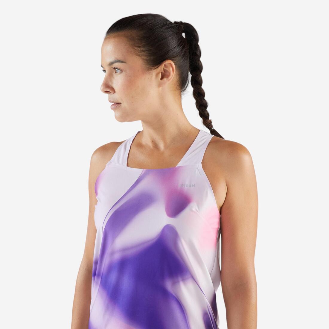 Débardeur de Running léger Femme - KIPRUN Run 900 Light violet mauve imprimé