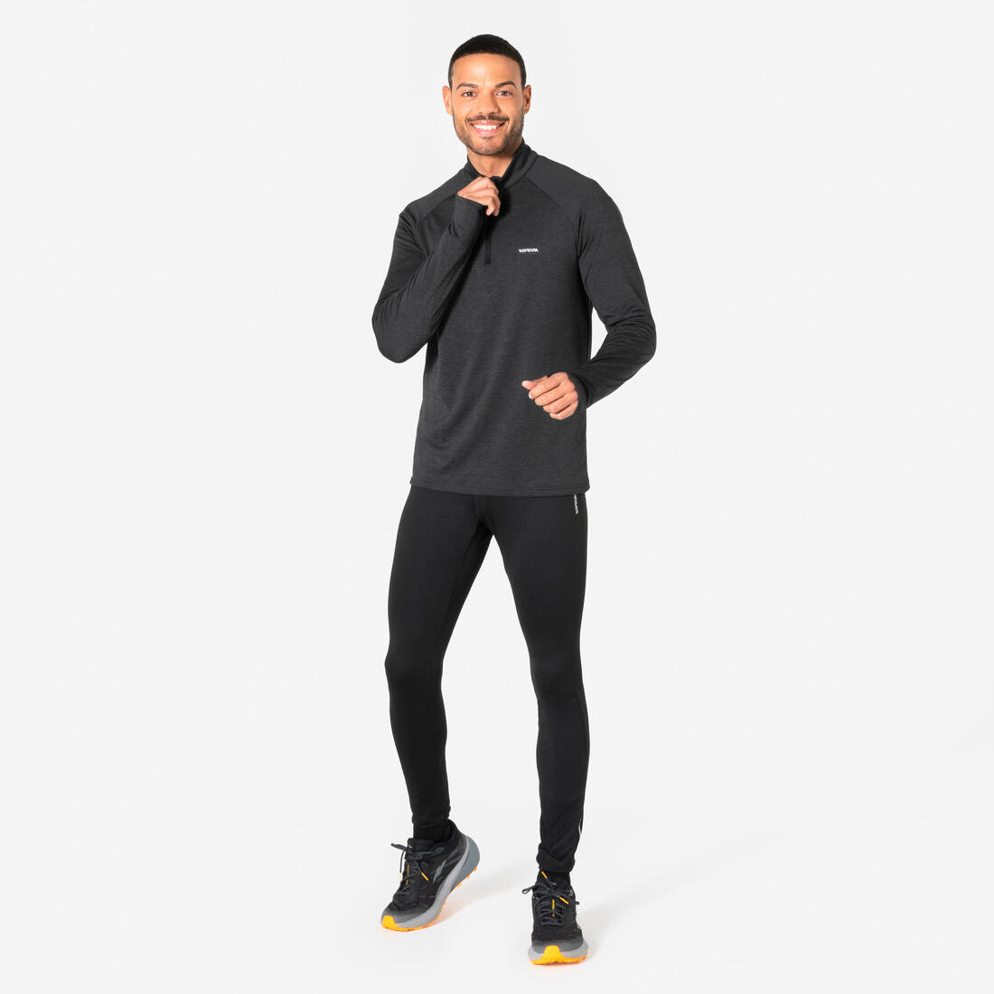 T-shirt manches longues demi zip chaud et respirant Homme, Kiprun Run 100