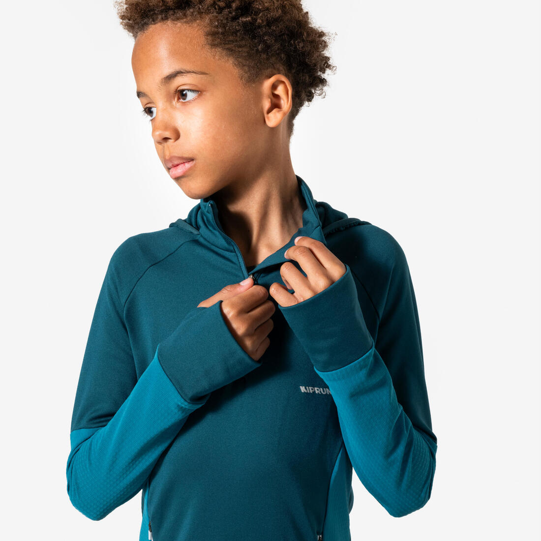 T-shirt manches longues de running garçon, Kiprun Run 900 Warm bleu